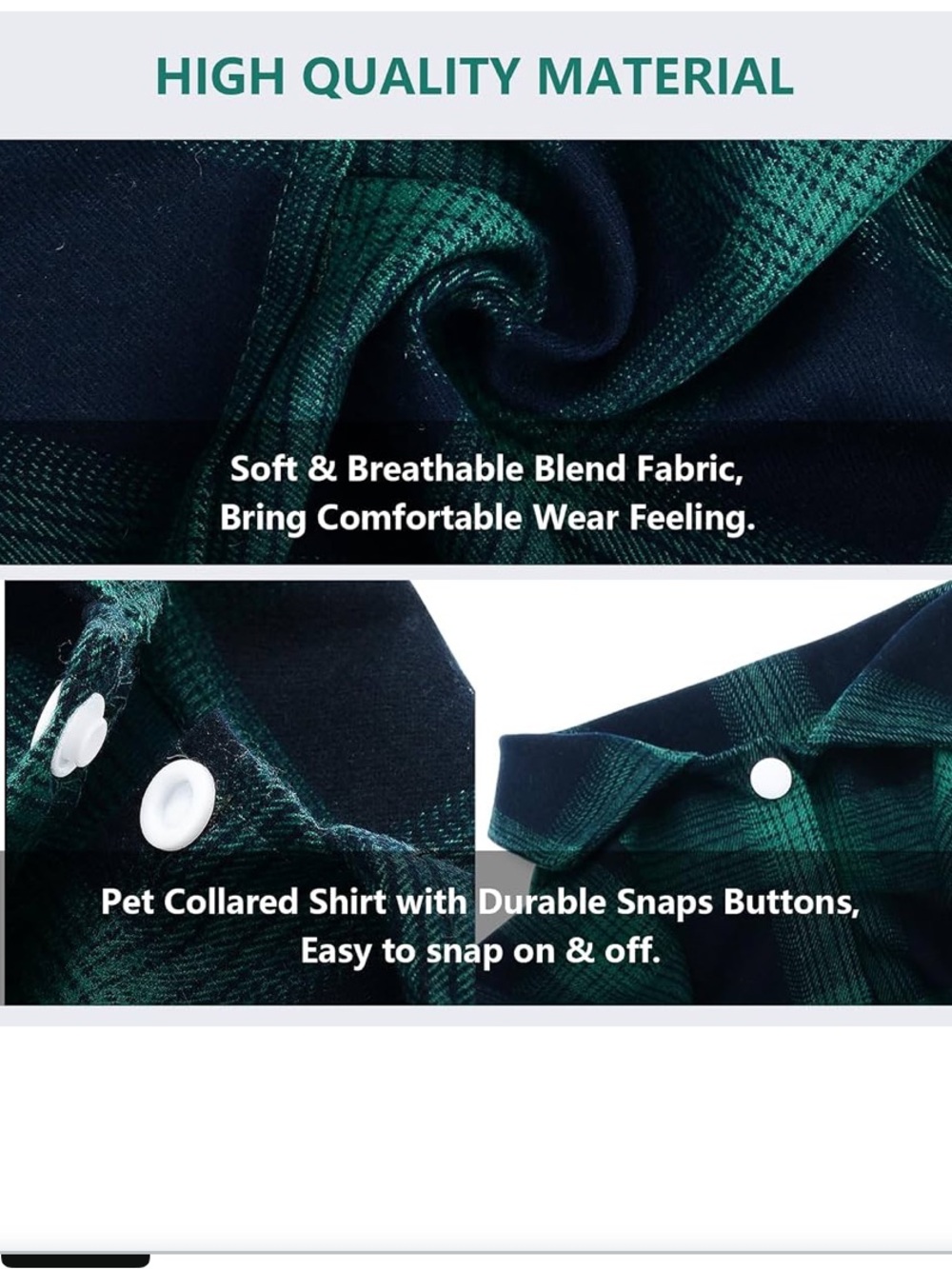Green Plaid Dog Polo Shirt - Classic Button-Up Pet Top Christmas shirt 4X - Picture 4 of 13